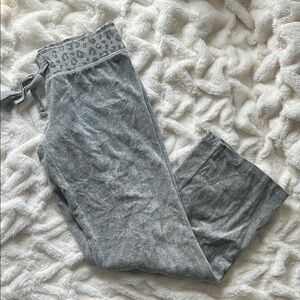 PINK Gray Lounge Pants with Leopard Print Waistband